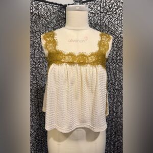 Elegant Lace Trimmed White and Gold Top